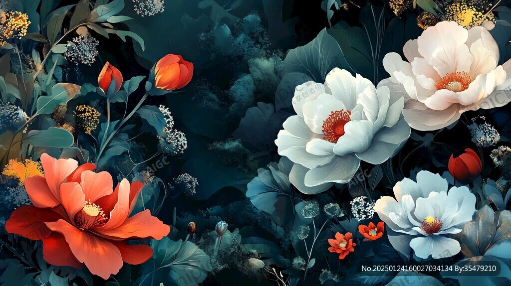 3d浮雕缤纷花卉