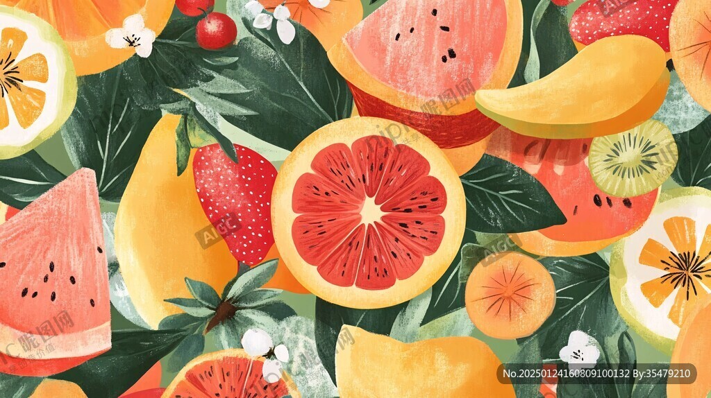几何水果插画