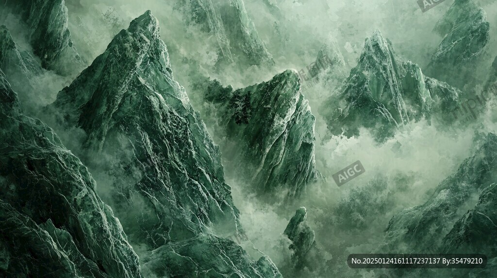 绿色水墨山峰背景