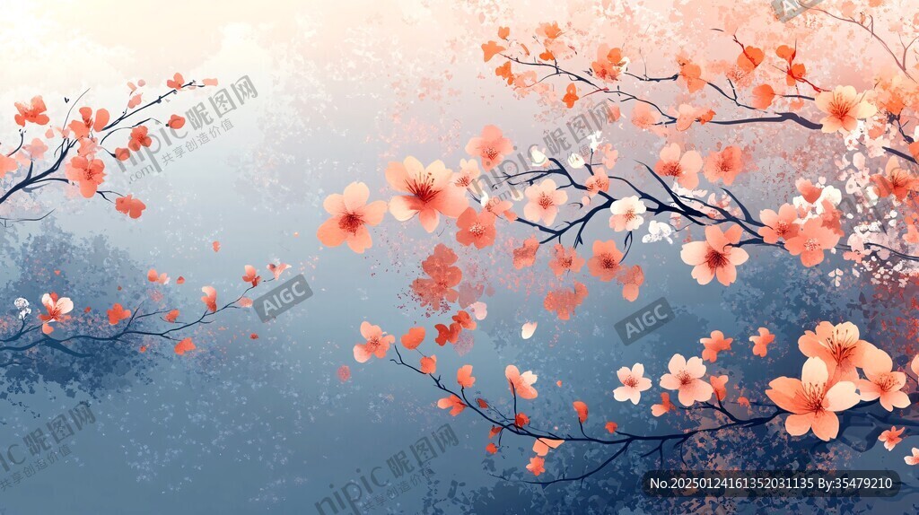 板绘梅花插画