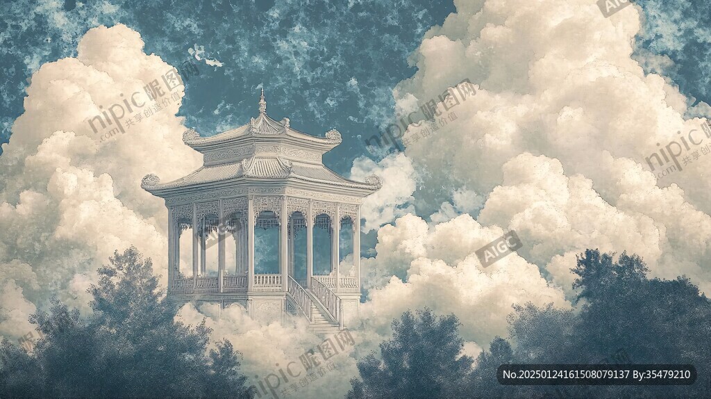 天界晓钟风景插画