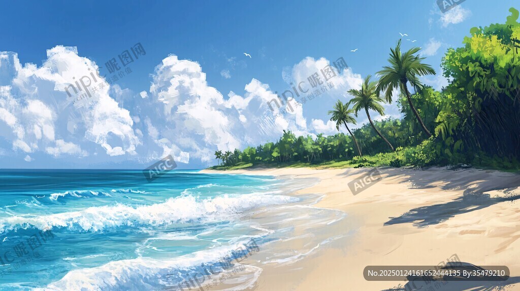 海边唯美手绘
