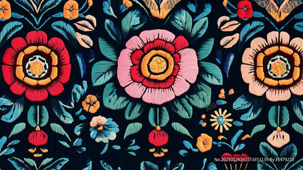 彩色民族风花草花卉