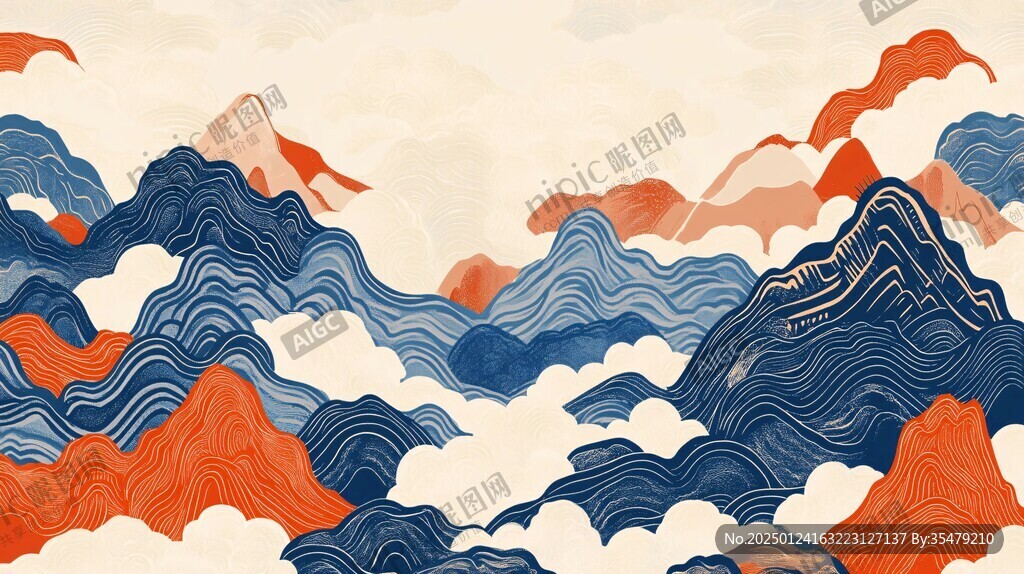 高端山水线包装插画