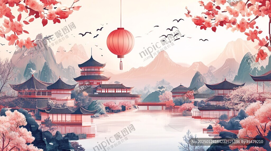 中式园林插画