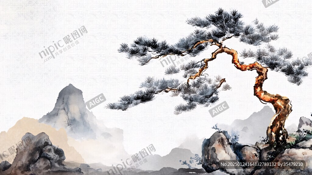 迎客松水墨山川