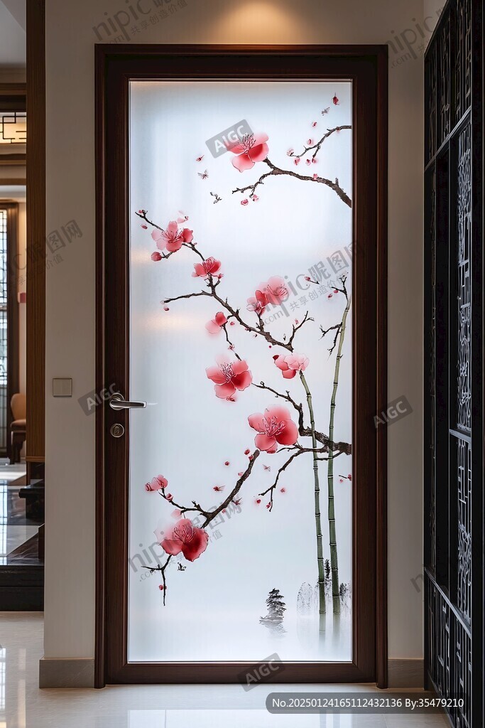 酒店客厅走廊梅花花鸟
