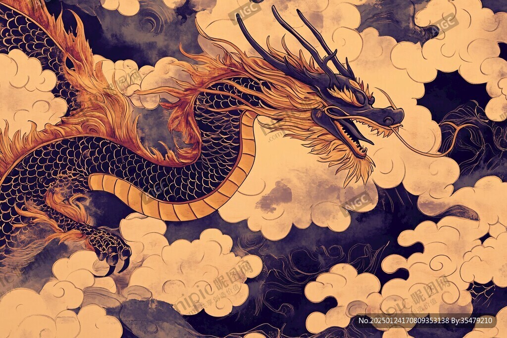 龙年烫金插画