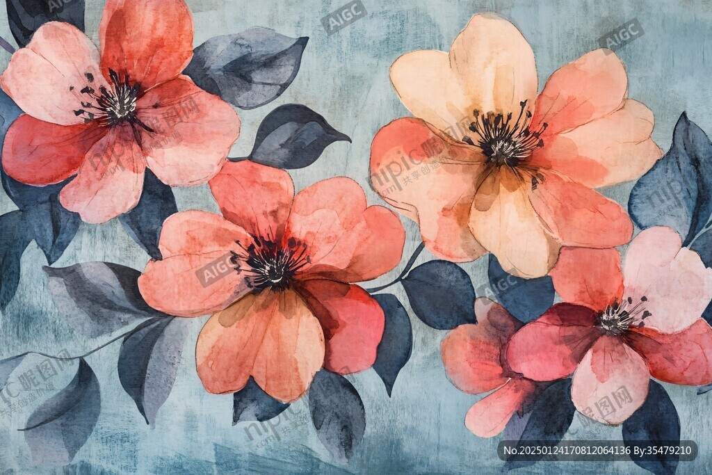 手绘水彩花卉无框画