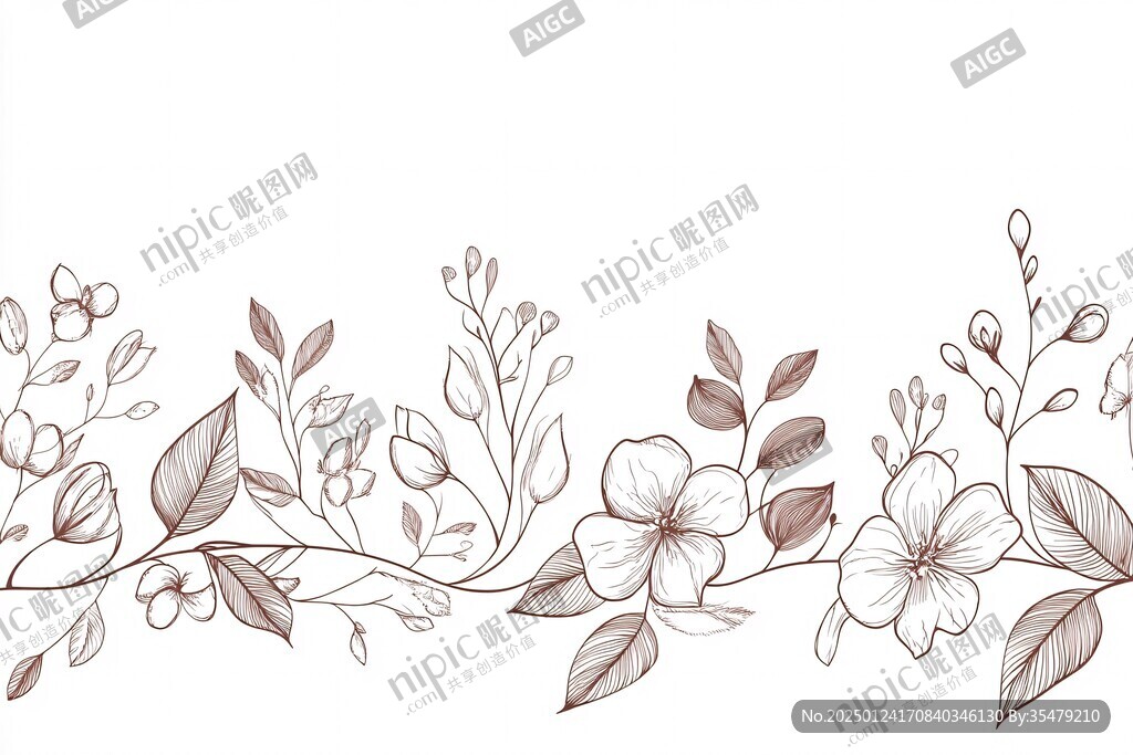 简约线描花叶