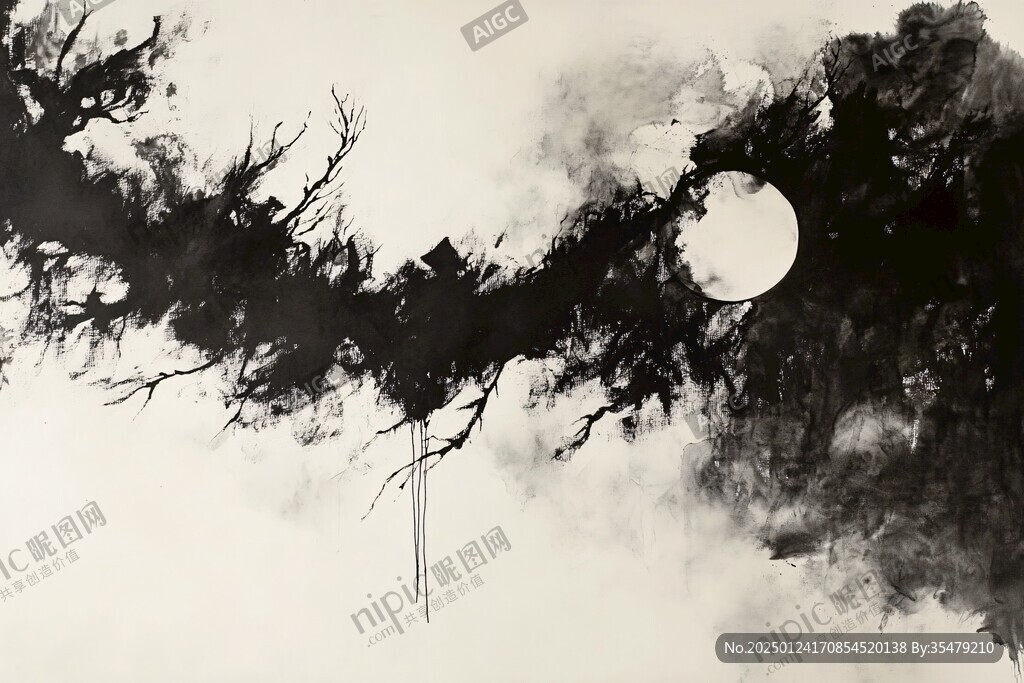 月夜水墨画