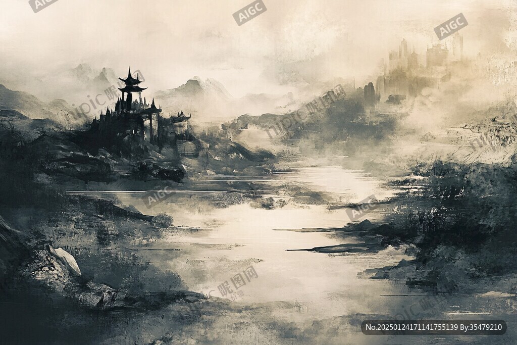 天界晓钟风景插画