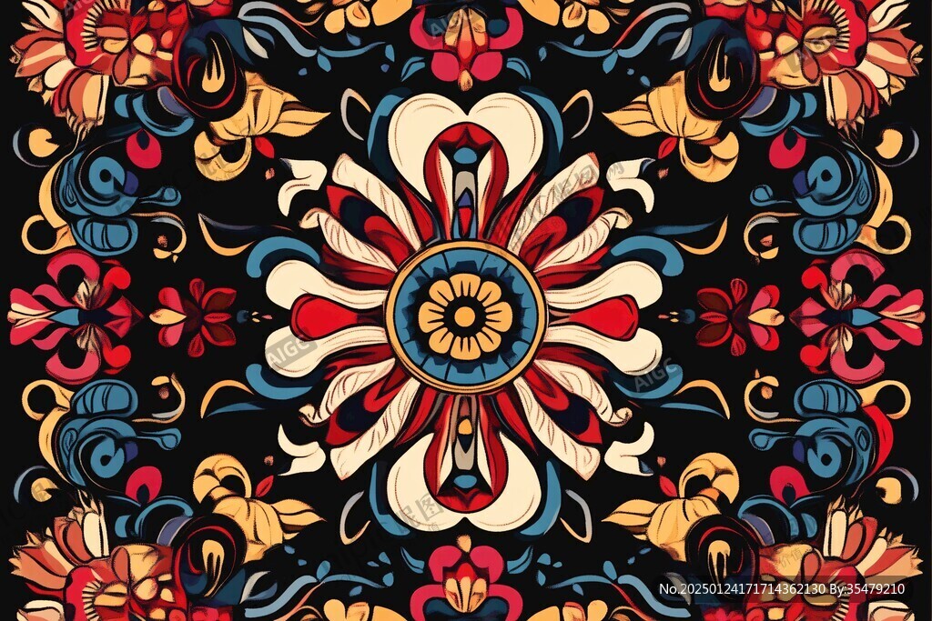 彩色民族风花草花卉