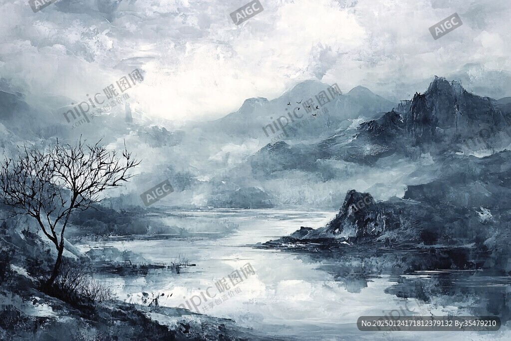远山水彩画