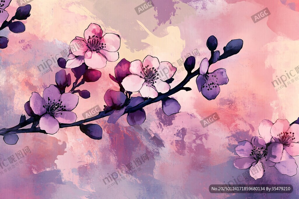 手绘桃花装饰画