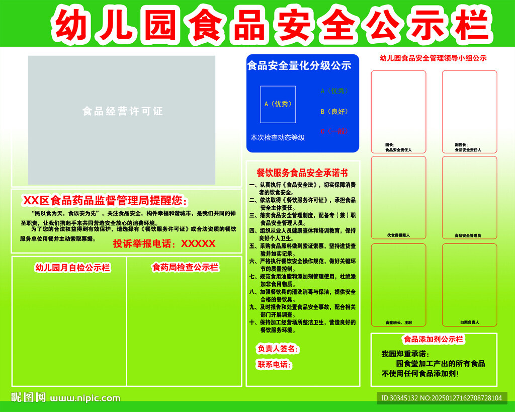 幼儿园食品安全公示栏