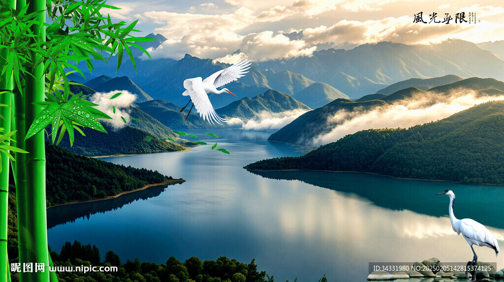湖泊风景画