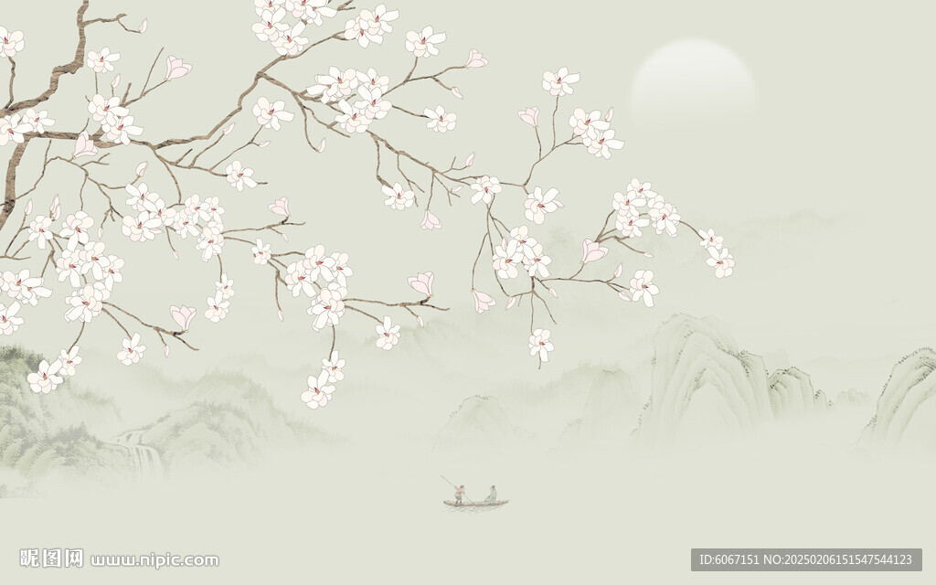 新中式工笔花鸟画背景墙