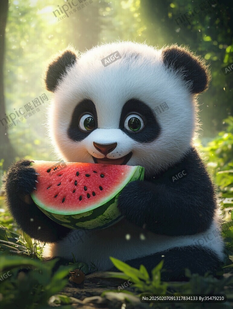 吃西瓜的熊猫