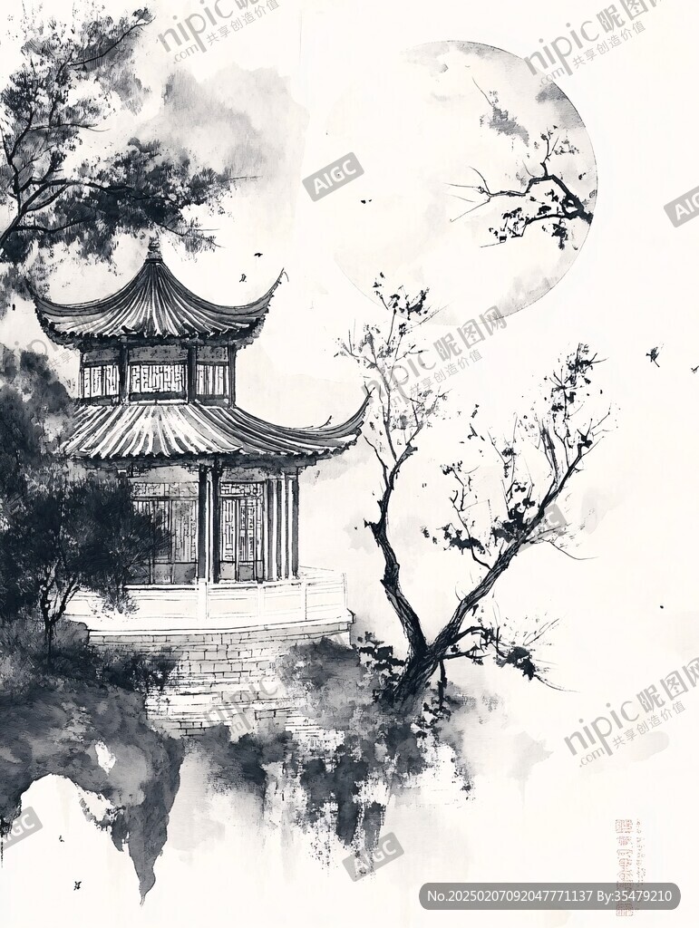 插画爱晚亭