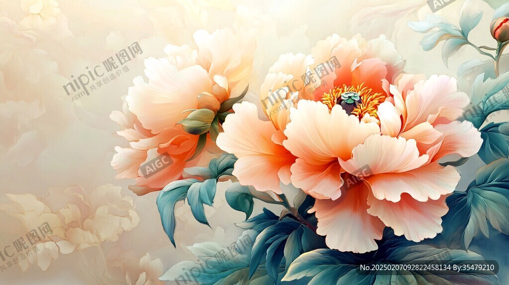 牡丹花壁画壁纸