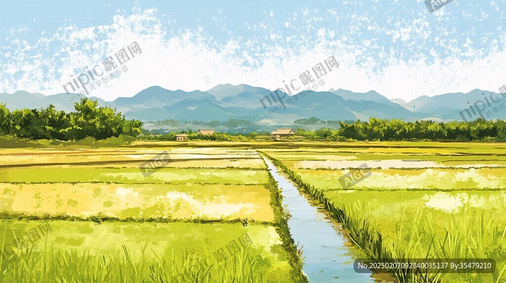 稻田风景插画