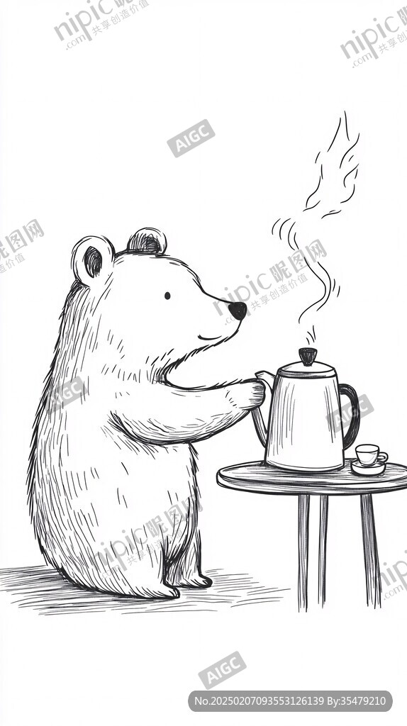 小熊线稿