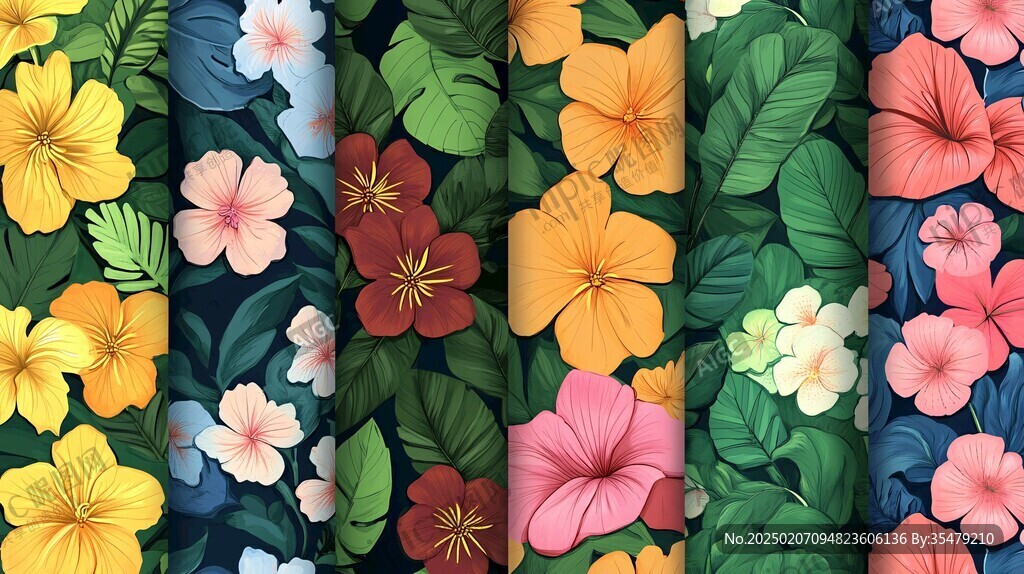 热带花枝四方连续图