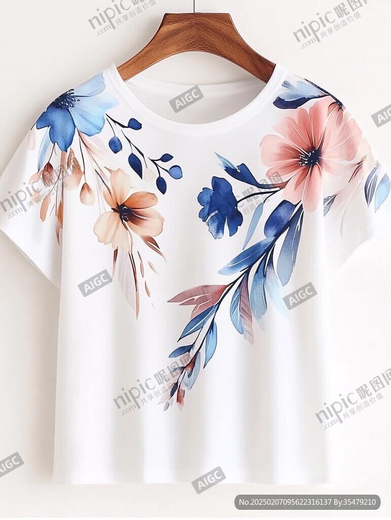 手绘唯美短袖t恤印花