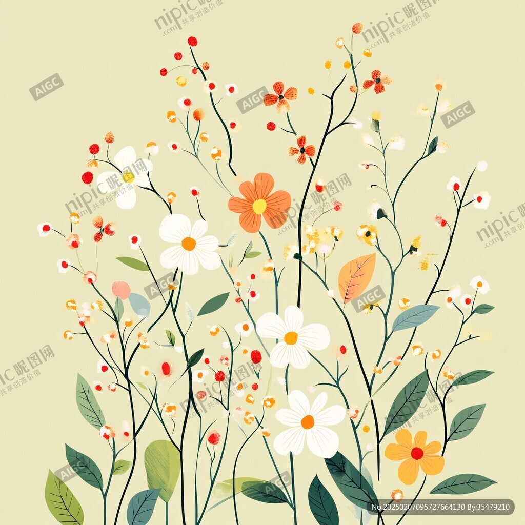花朵树枝插画