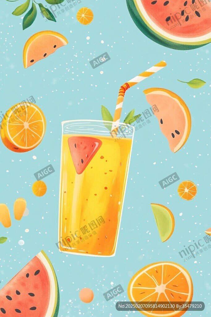 暑期饮品水果插画