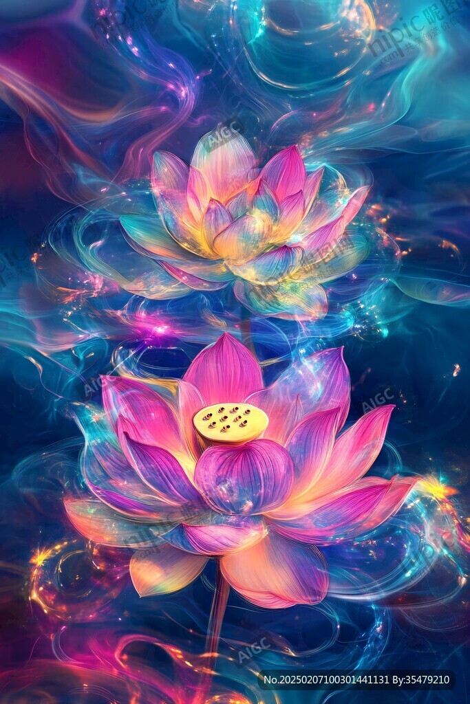 梦幻莲花荷花水纹图