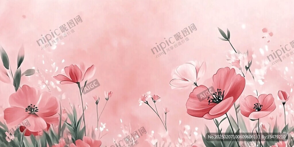 手绘红色花卉梦幻背景