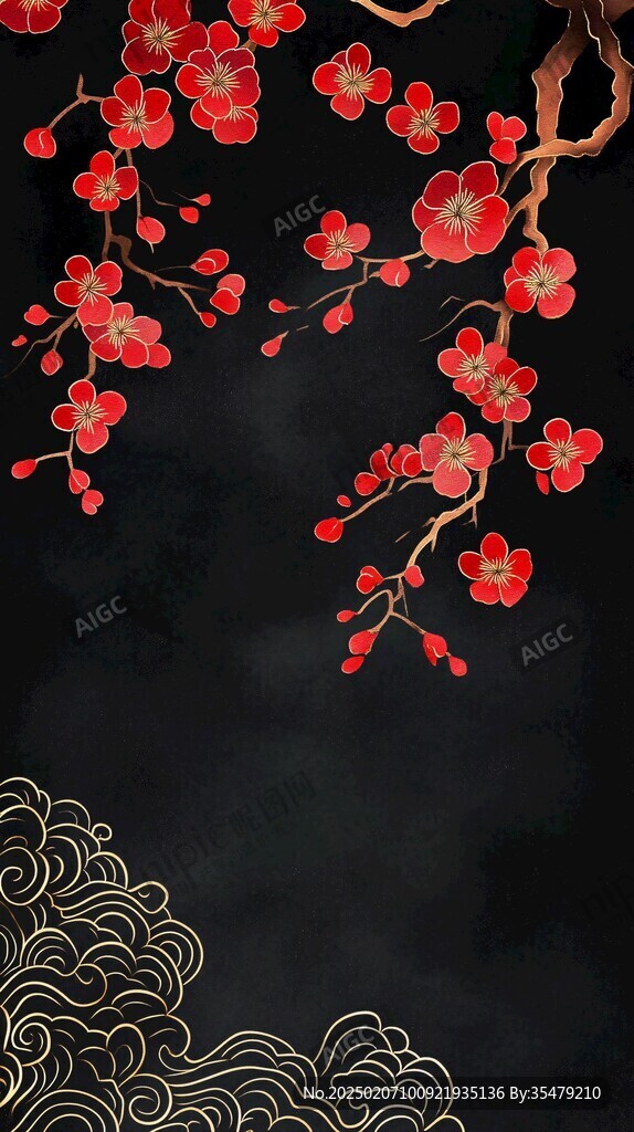 桃花黑底图