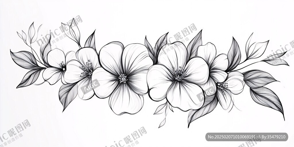 黑白手绘花