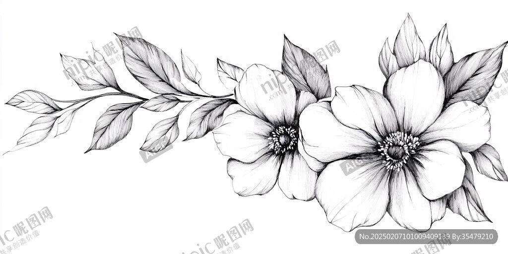 黑白手绘花