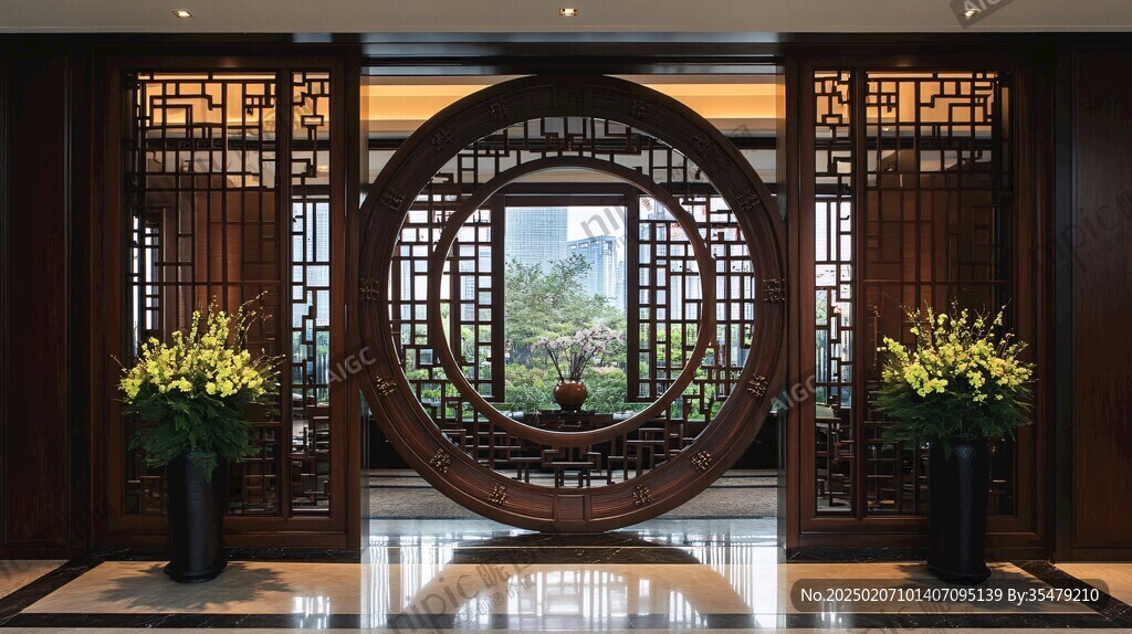 高档小区内景中式屏风