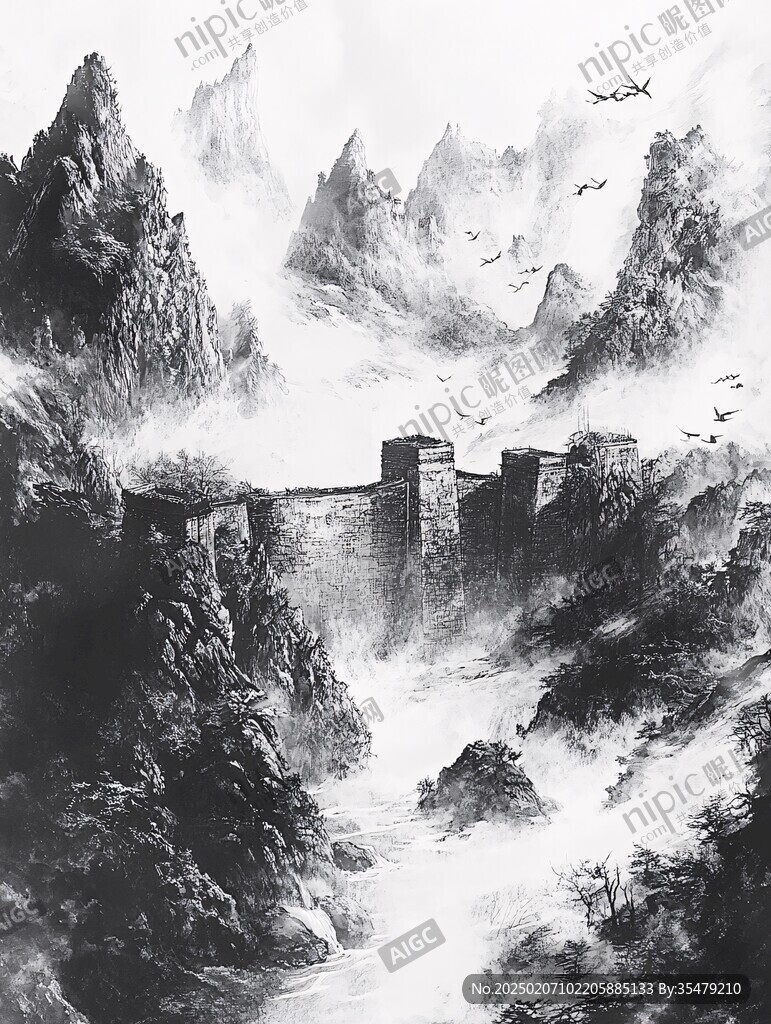 长城水墨山水