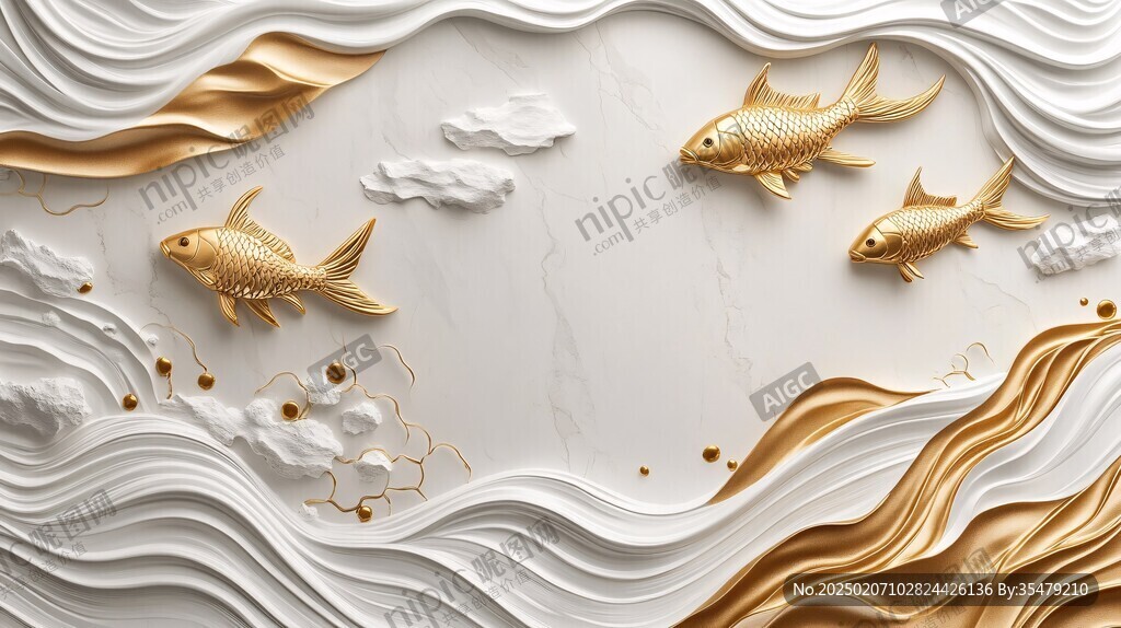 3d浮雕金鱼鲤鱼