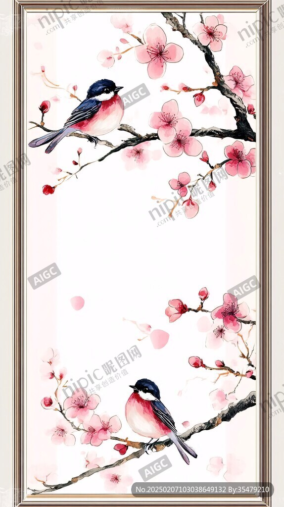 桃花小鸟装饰画