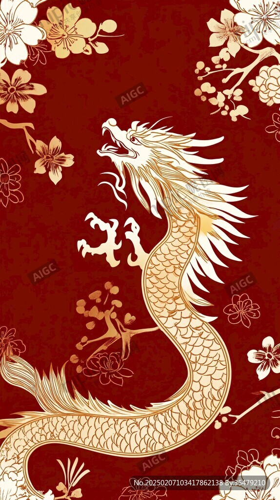 龙年烫金插画