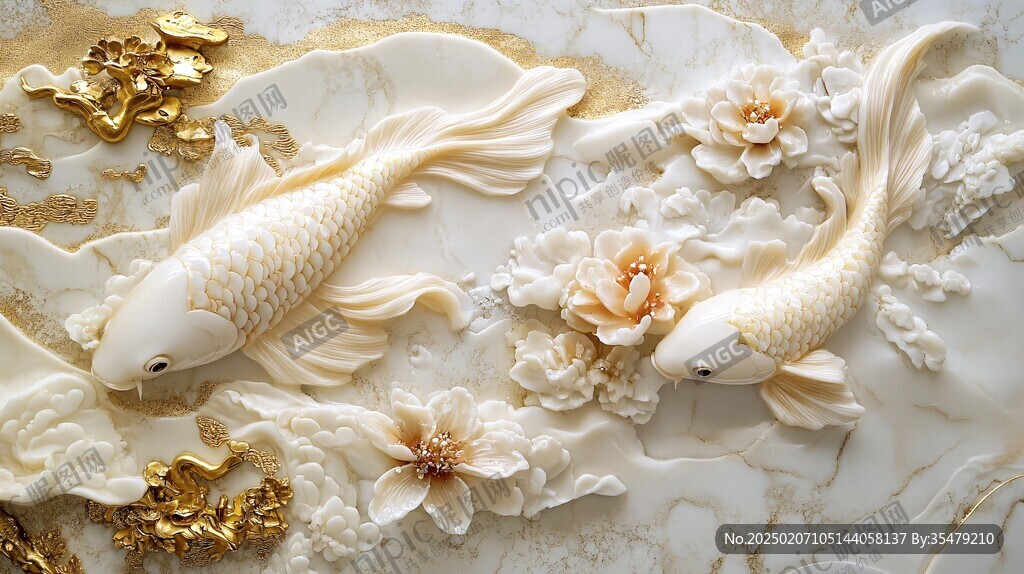 3d浮雕金鱼鲤鱼