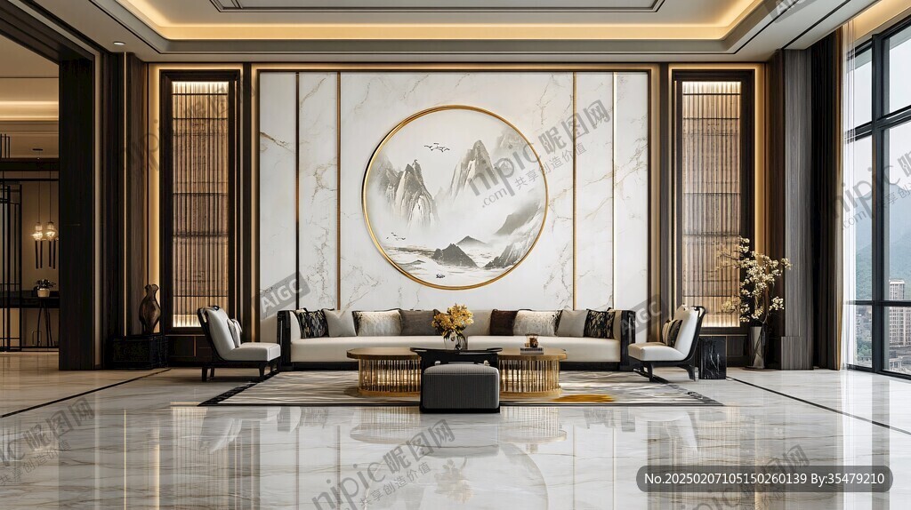 新中式大理石背景墙