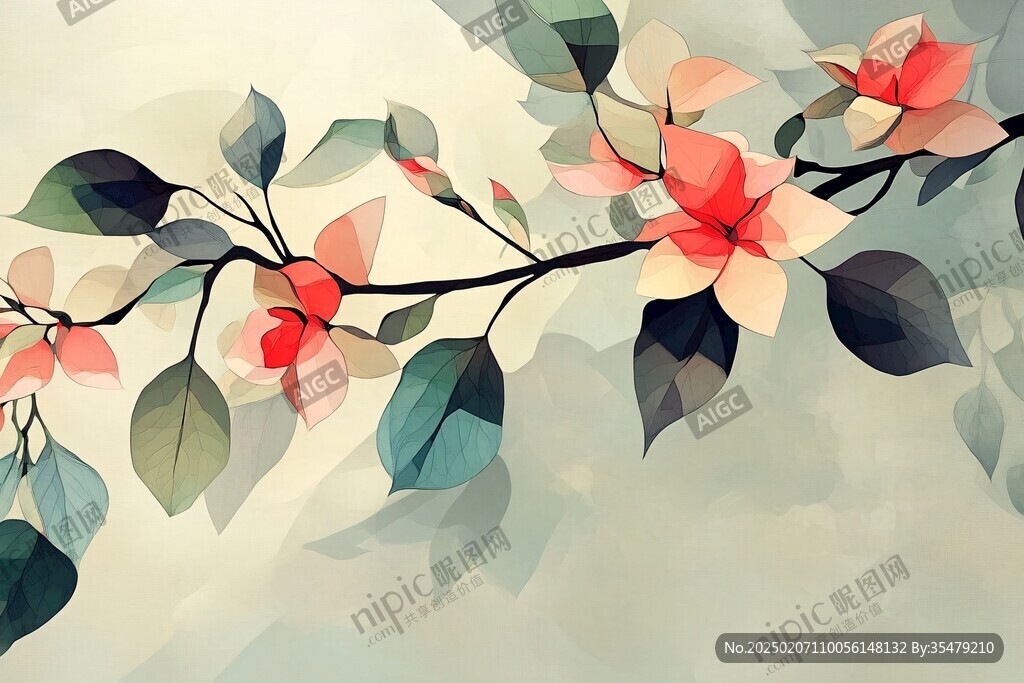 乌桕树红叶插画