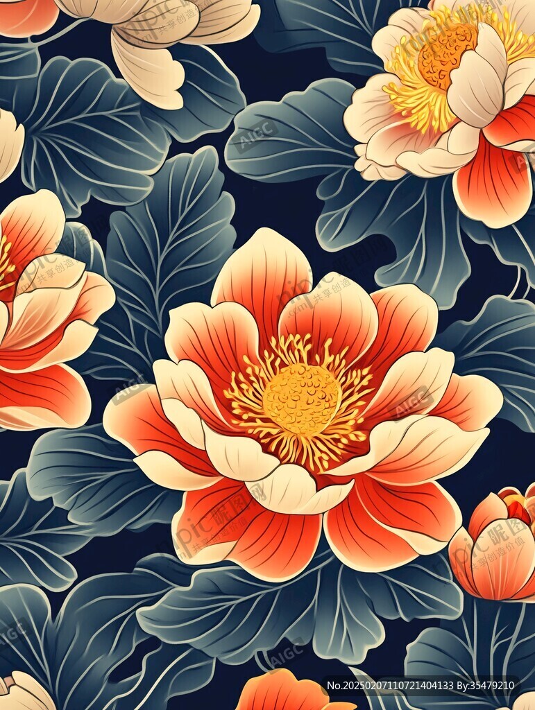 牡丹插画底纹