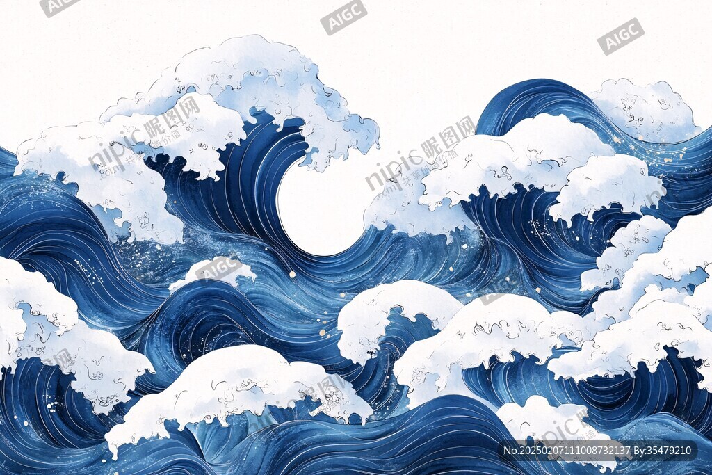 古风海浪包装插画