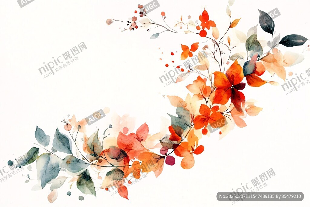 秋色手绘花艺素材