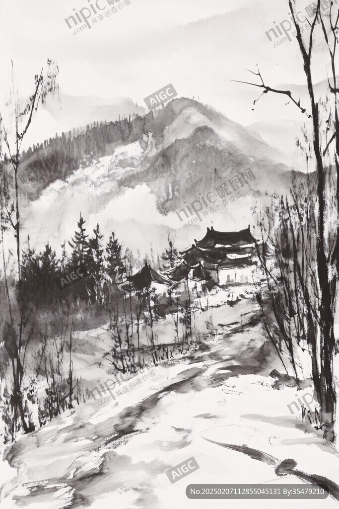 首尔彩绘山水水墨画