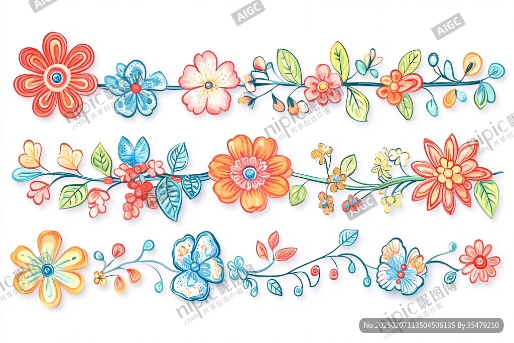 彩色民族风花草花卉