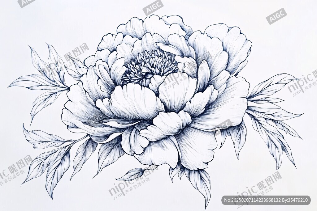 手绘工笔芍药
